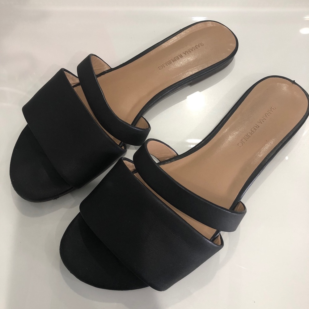 Banana Republic Blk Leather Slide Flat Sandal 6.5